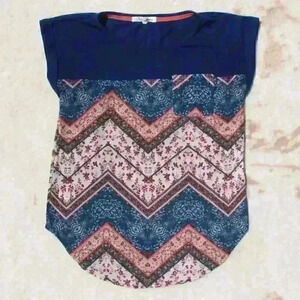 REWIND Patchwork Quilt Handkerchief Short Sleeve Lightweight Top Women XS